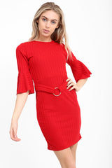 Vestido de bodycon acanalado delantero de anillo