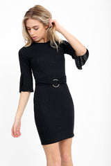 Vestido de bodycon acanalado delantero de anillo