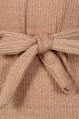 Ribbed Knitted Cold Shoulder Lurex Belted Dress