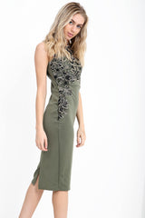 Metallic gehaakte trim MIDI -jurk