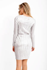 Pleated Metallic Wrap Bodycon Dress