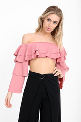 Extreme Layered Frill Bardot Crop Top