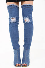 Denim Over The Knee Peep Toe Heel Boots