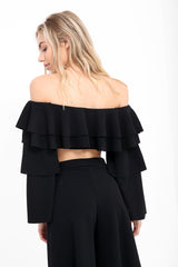 Extreme Layered Frill Bardot Crop Top