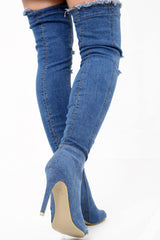 Denim Over The Knee Peep Toe Heel Boots