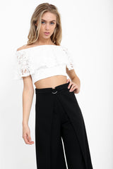 Lace Frill Bardot Crop Top