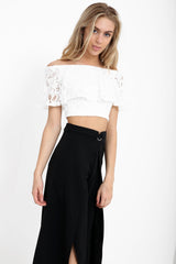 Lace Frill Bardot Crop Top