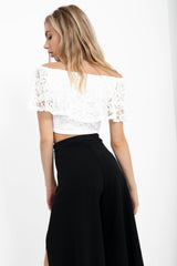 Lace Frill Bardot Crop Top