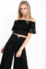 Lace Frill Bardot Crop Top