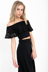 Lace Frill Bardot Crop Top
