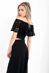Lace Frill Bardot Crop Top