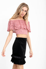 Ruches franje zoom fluwelen mini rok