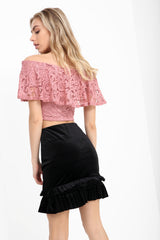 Ruches franje zoom fluwelen mini rok