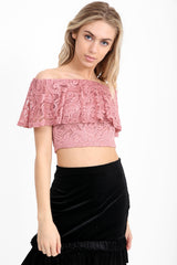 Lace Frill Bardot Crop Top