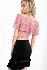 Lace Frill Bardot Crop Top