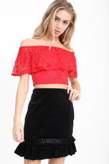 Lace Frill Bardot Crop Top