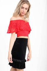 Lace Frill Bardot Crop Top