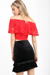 Lace Frill Bardot Crop Top