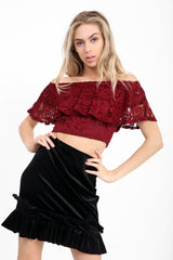 Lace Frill Bardot Crop Top
