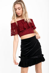 Lace Frill Bardot Crop Top