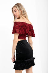 Lace Frill Bardot Crop Top