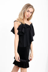 One Shoulder Asymmetric Frill Top