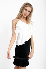 One Shoulder Asymmetric Frill Top