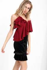 One Shoulder Asymmetric Frill Top
