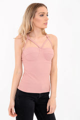 Gepolsterte Büste geripptes Cami -Top