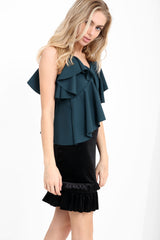 One Shoulder Asymmetric Frill Top