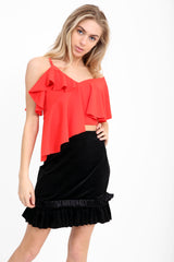 One Shoulder Asymmetric Frill Top