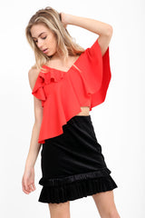 One Shoulder Asymmetric Frill Top