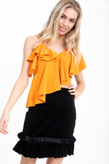One Shoulder Asymmetric Frill Top