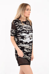 Fishnet Panelled 'NEW YORK' T Shirt Dress
