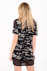Fishnet Panelled 'NEW YORK' T Shirt Dress