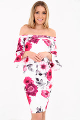 Bell Sleeve Floral Bardot Dress