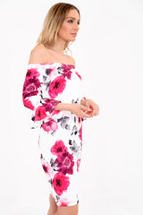 Bell Sleeve Floral Bardot Dress