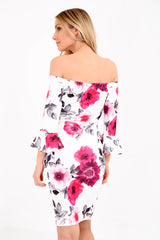Bell Sleeve Floral Bardot Dress