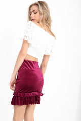 Ruches franje zoom fluwelen mini rok