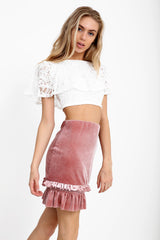 Ruches franje zoom fluwelen mini rok