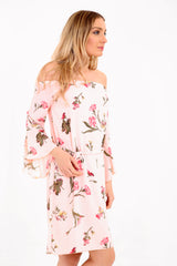 Botanische Blumenkrawatte Knoten Bardot Kleid