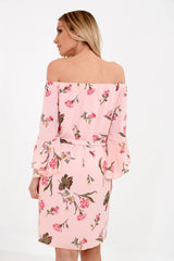 Botanische Blumenkrawatte Knoten Bardot Kleid