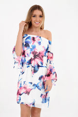 Waterverf bloemen tie knoop riem bardot jurk