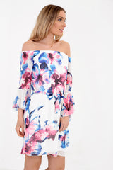 Waterverf bloemen tie knoop riem bardot jurk