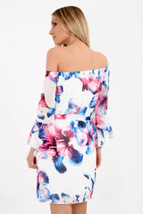 Waterverf bloemen tie knoop riem bardot jurk