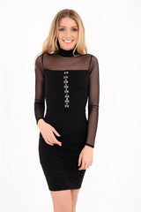 Hook And Eye Fasten Mesh Panelled Dress