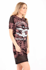 Fishnet Panelled 'NEW YORK' T Shirt Dress