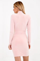 Lace Up Front Choker Neck Bodycon Dress