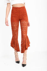 Rüschen Saum Spitzengeschnittene Hosen