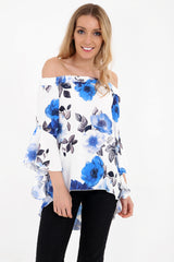 Floral Crepe Frill Asymmetric Hem Bardot Top